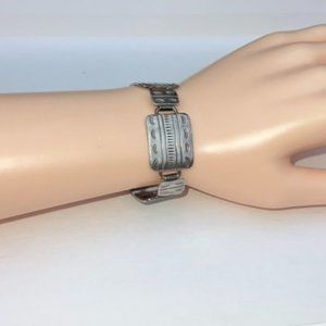 Vintage JP Sterling Silver Marquise Repousse Panel Link Bracelet 7" L, 30 Grams